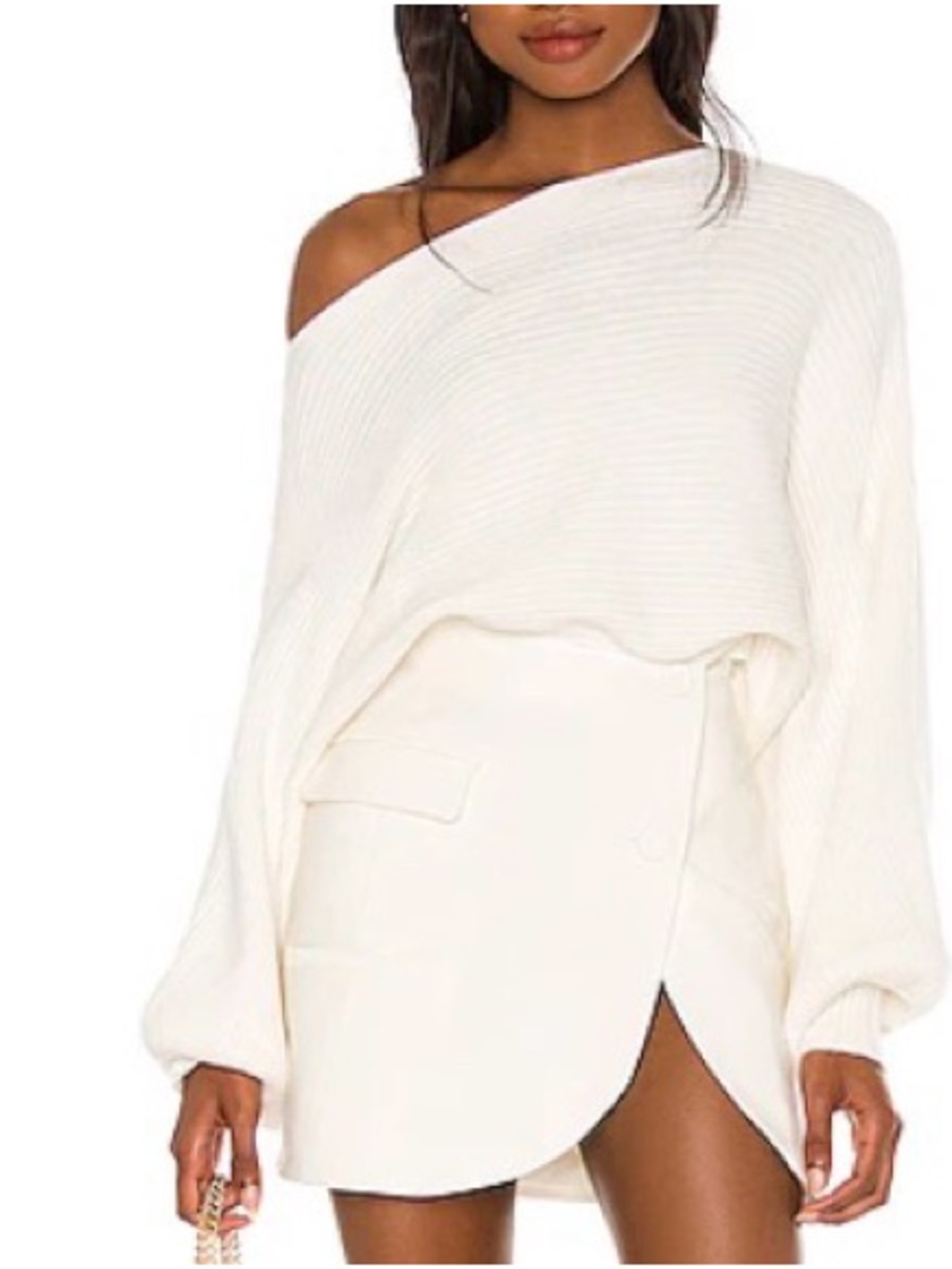 NWT Lovers + Friends Cream Off-the-Shoulder Ribbed Sweater